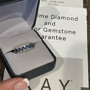 Beautiful LeVian blueberry sapphire and diamond ring. White gold. Size 7.